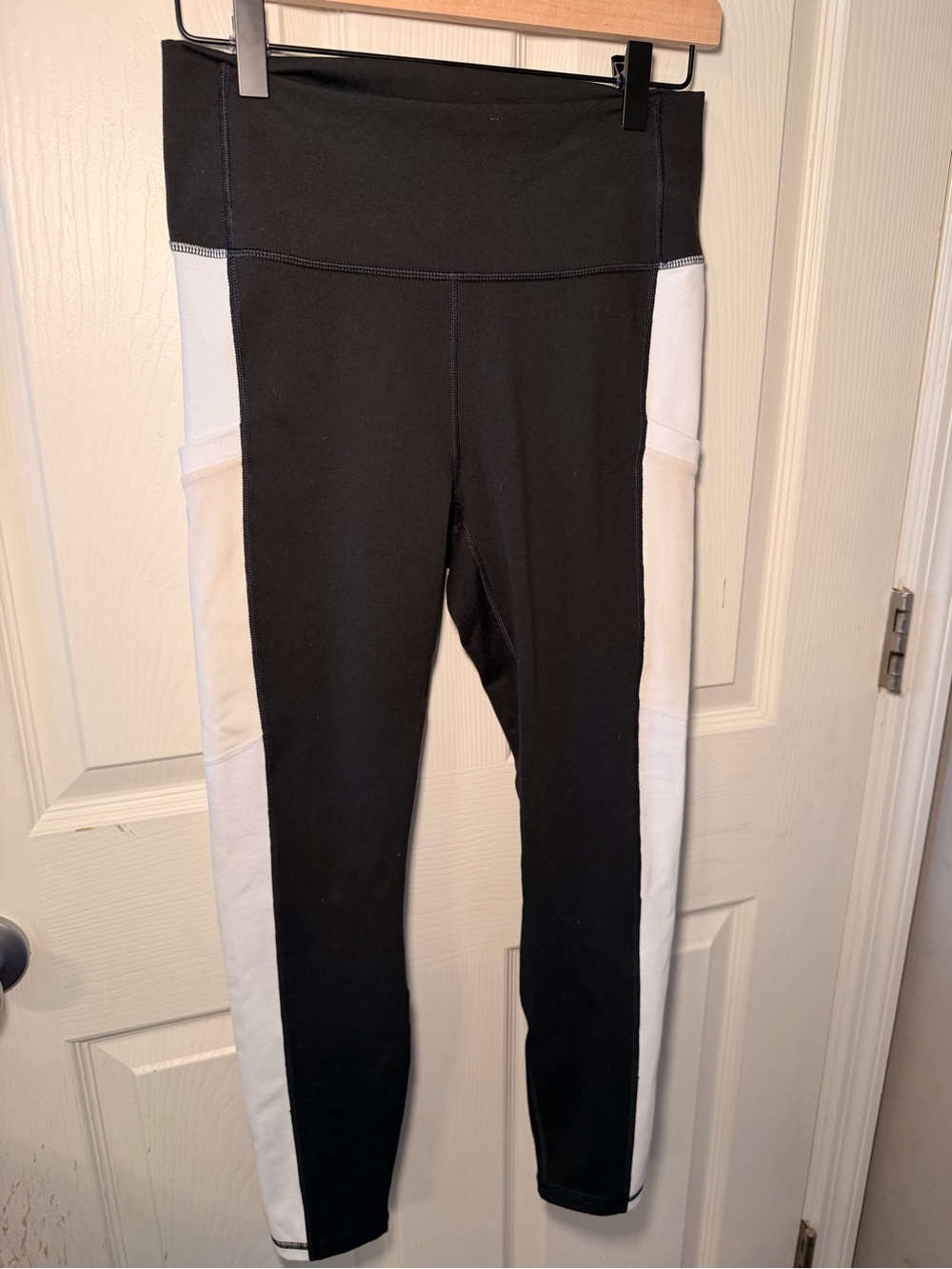 Fabletics Short Black Leggings with White Side Panels
